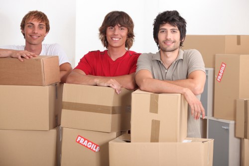 Packed boxes and furniture ready for transport in North Sheen